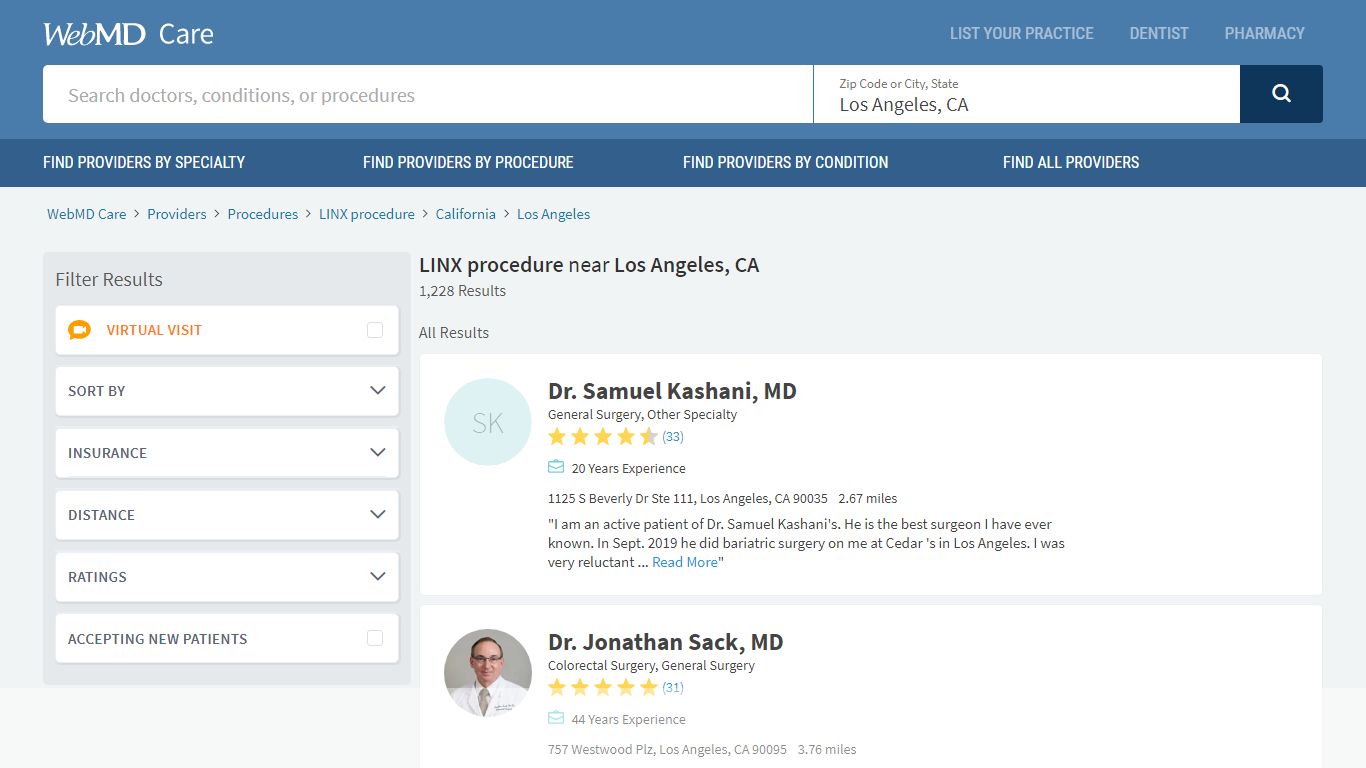 LINX procedure near Los Angeles, CA | WebMD Physician Directory